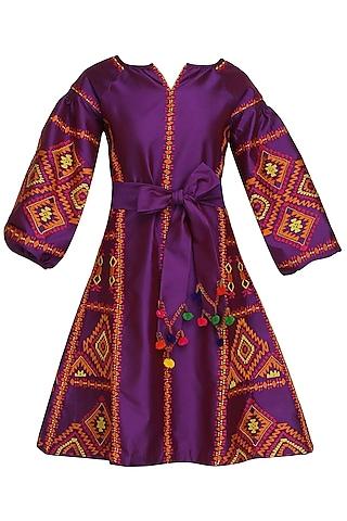 purple embroidered tafta dress