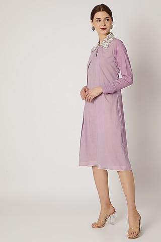 purple embroidered tunic with textured sleeves