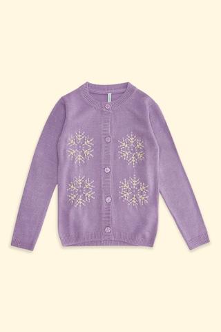 purple embroidered winter wear full sleeves round neck girls regular fit sweater