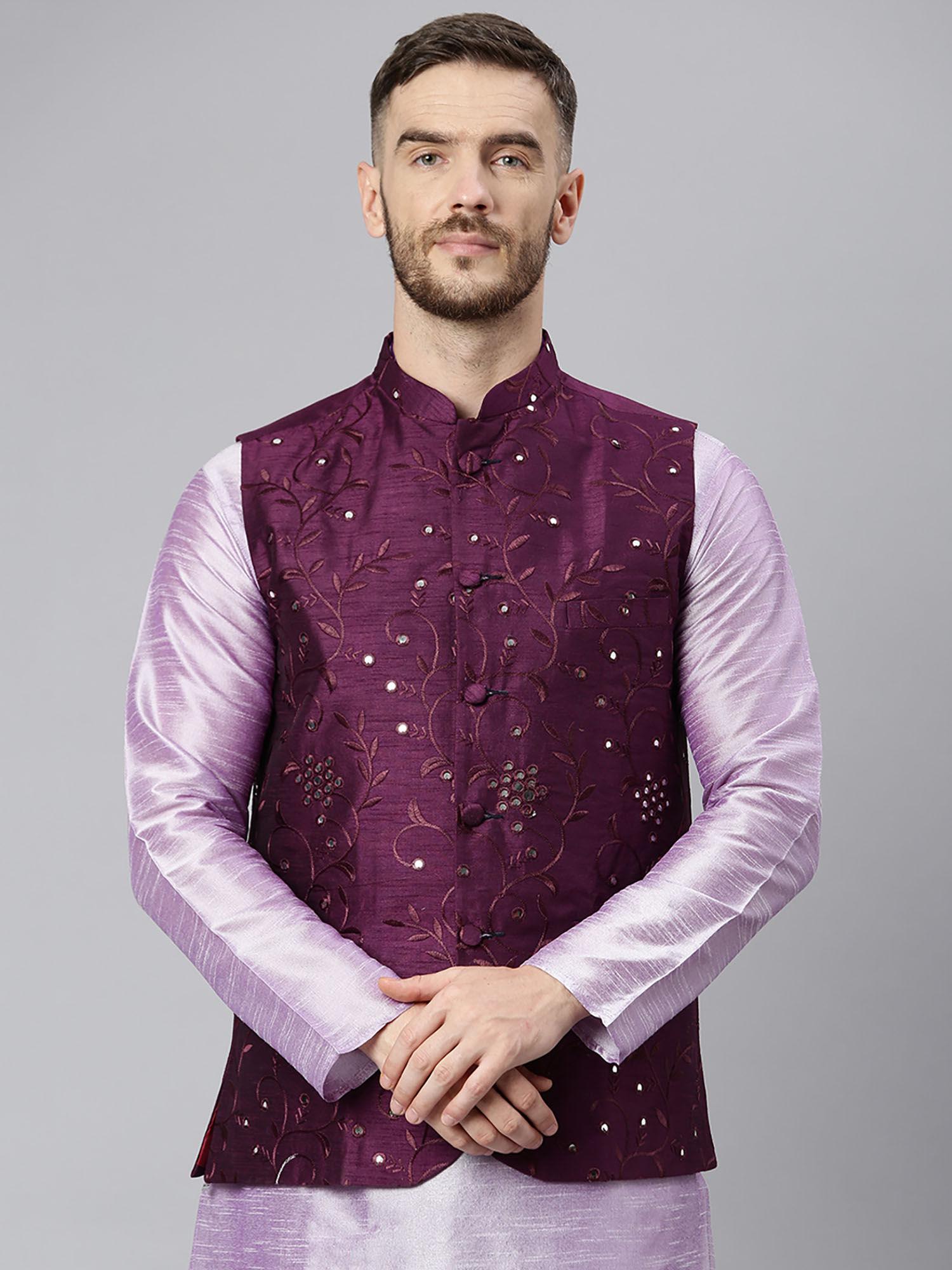 purple embroidery nehru jacket