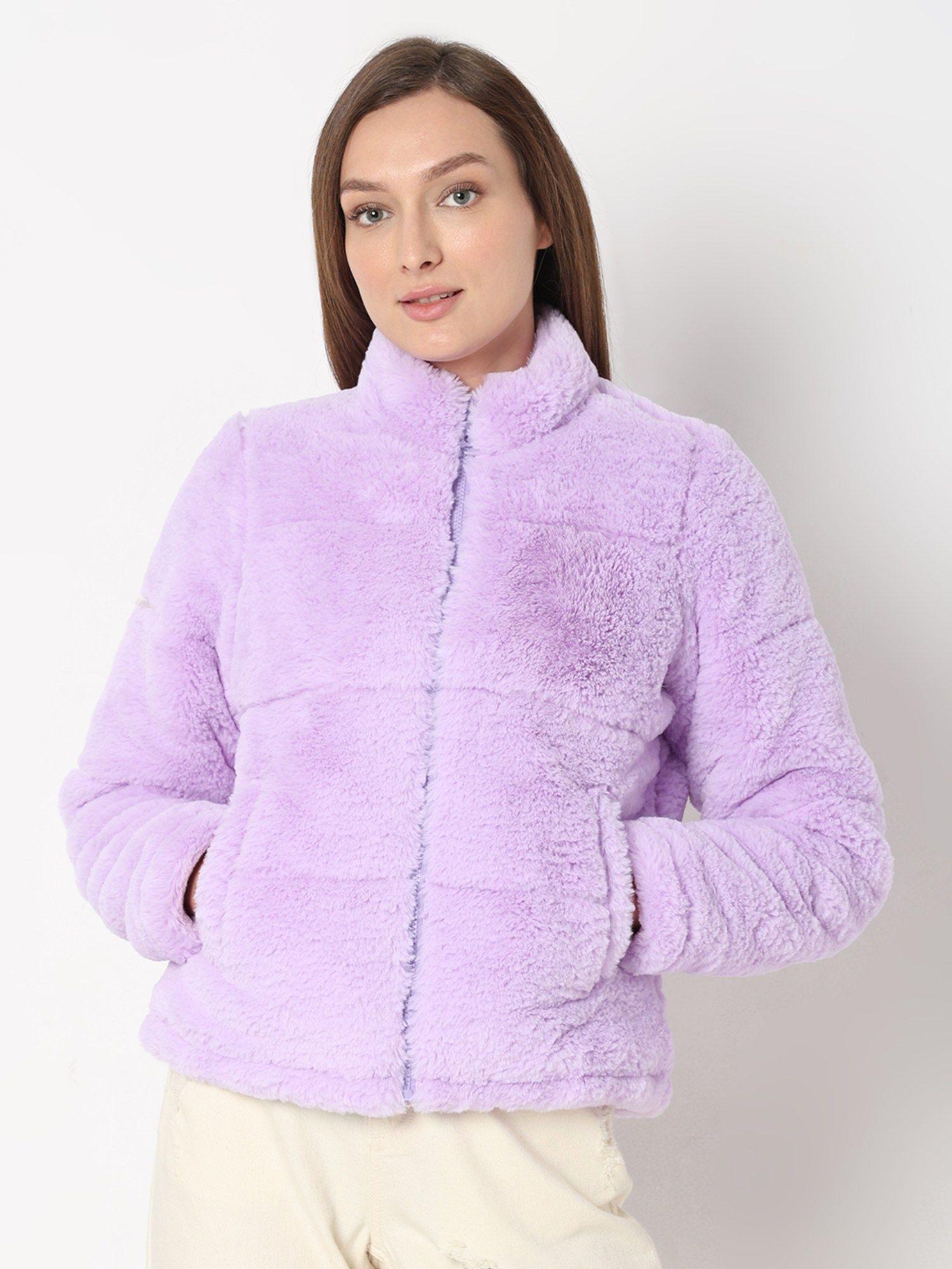 purple faux fur jacket