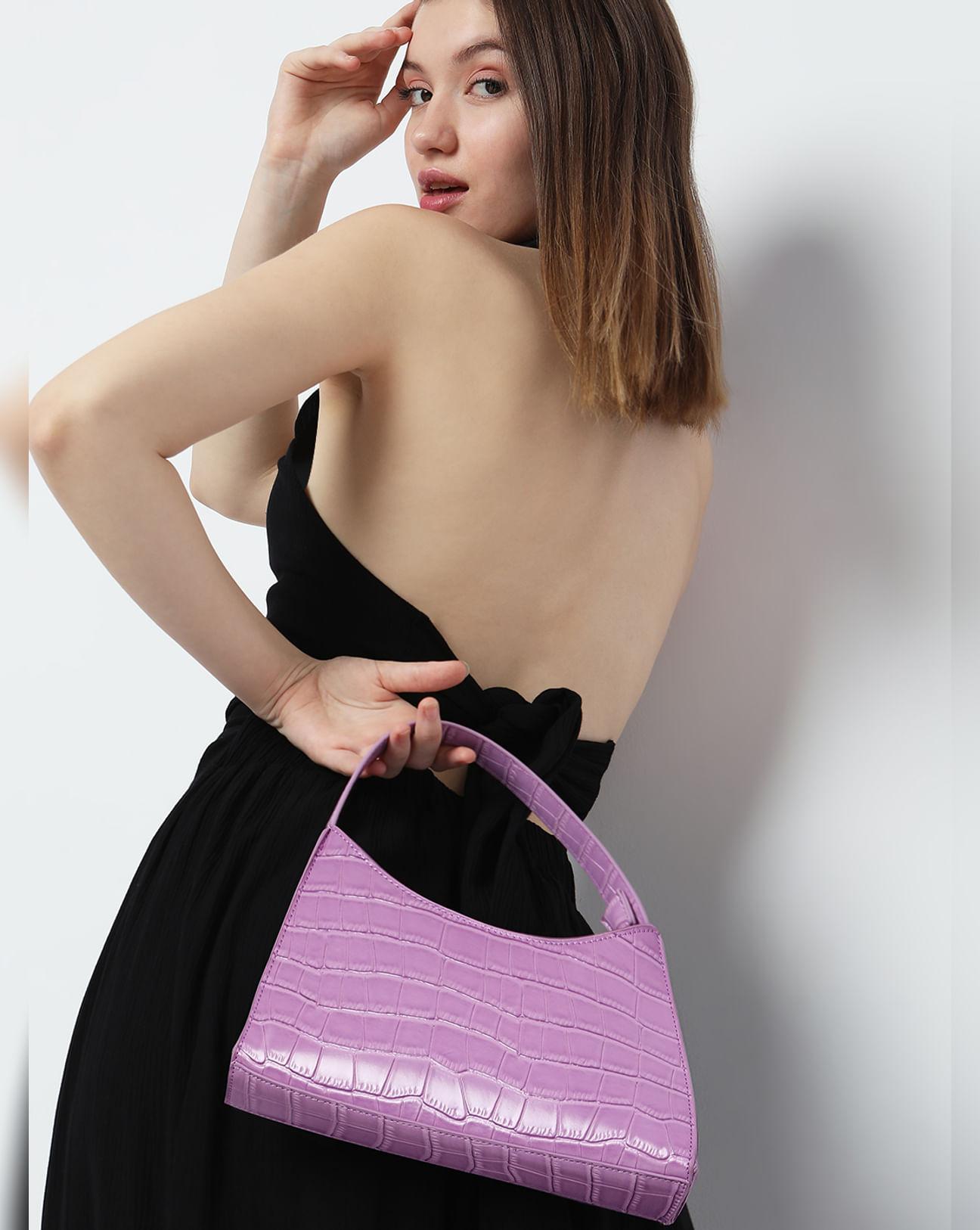 purple faux leather baguette bag