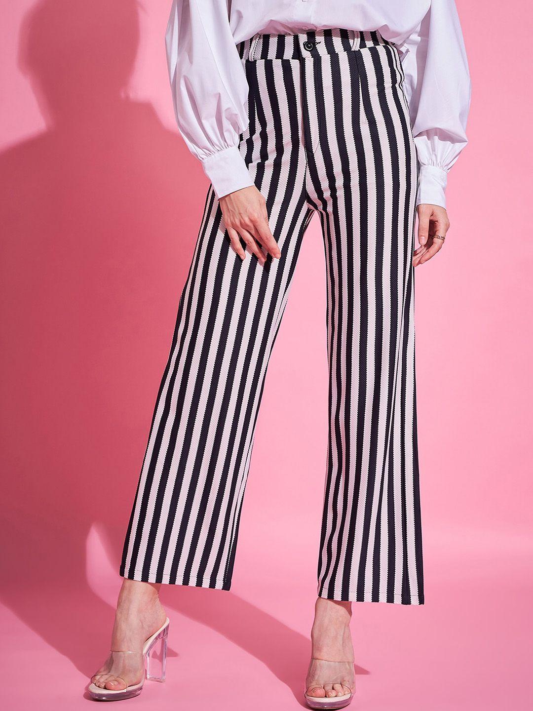 purple feather women high-rise striped parallel trouser