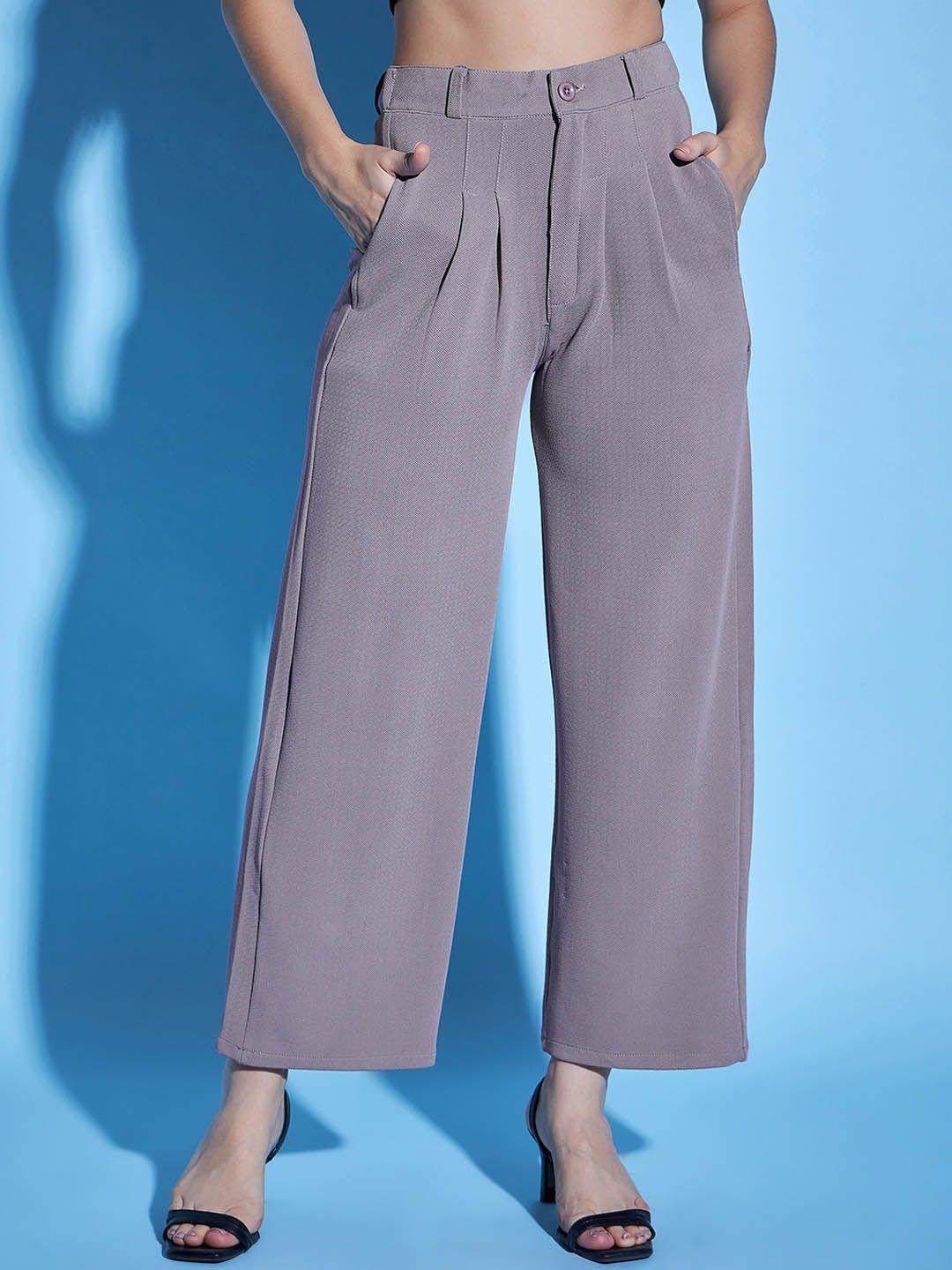 purple feather women smart flared high-rise pleated trousers