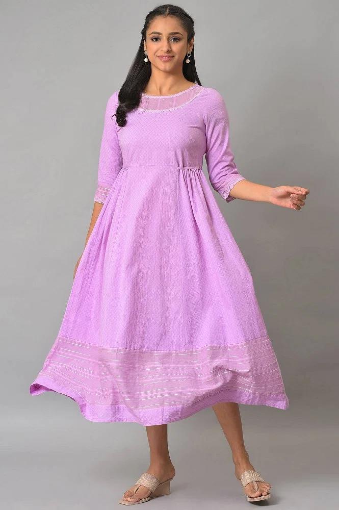 purple flared printed modern ethnic dress