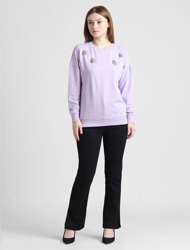 purple floral embellished sweatshirt