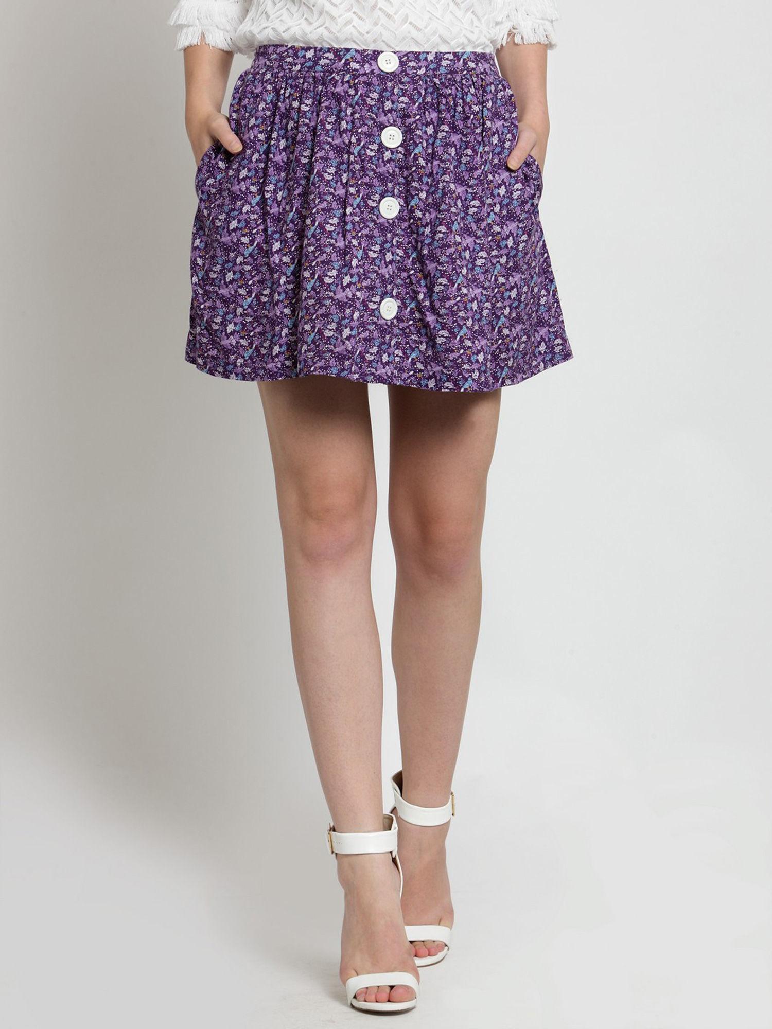 purple floral mini skirt
