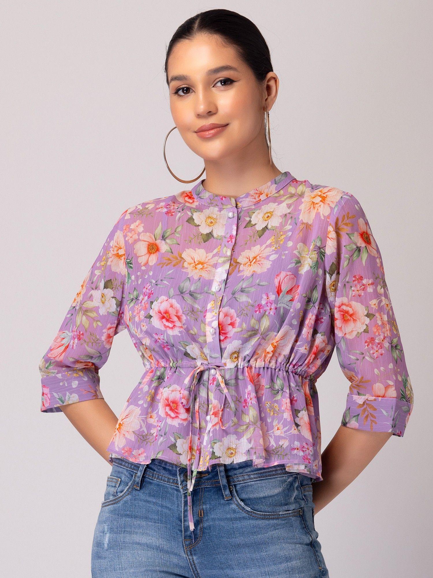 purple floral print peplum top