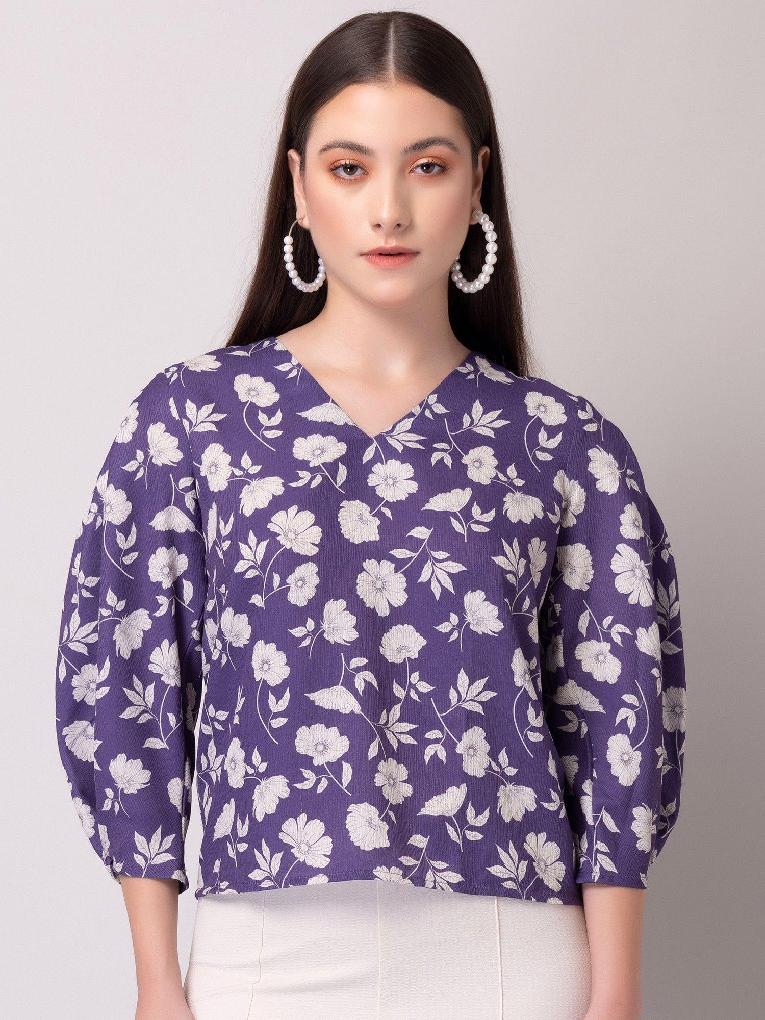 purple floral print top