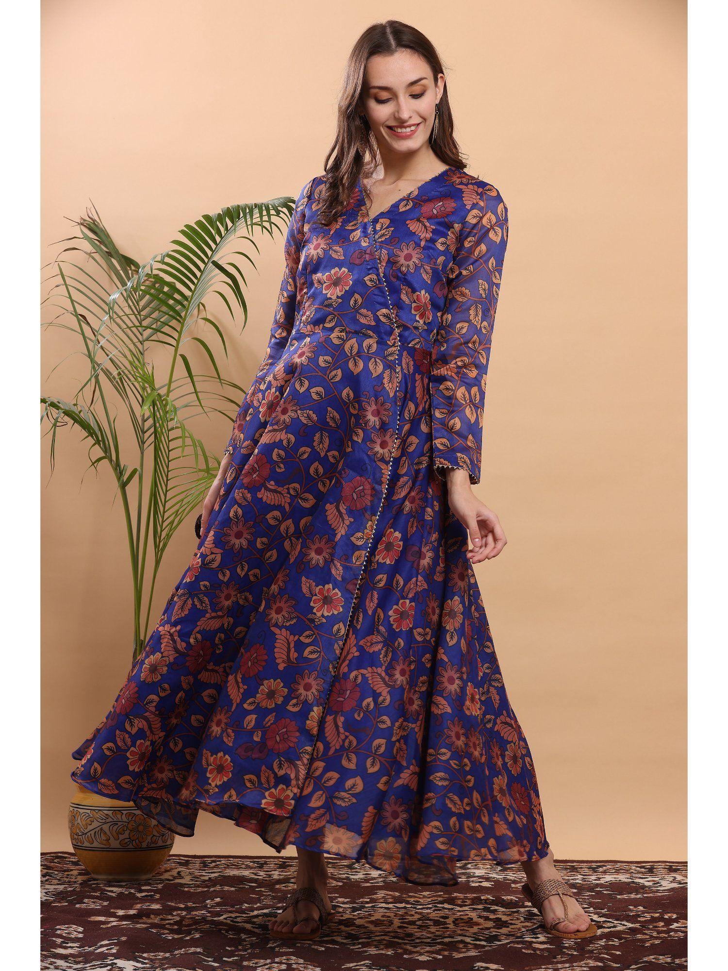 purple floral printed anarkali