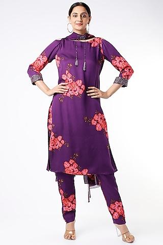 purple floral printed kurta set
