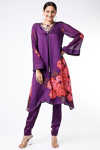 purple floral printed kurta set