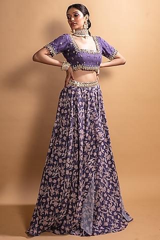 purple floral printed lehenga set