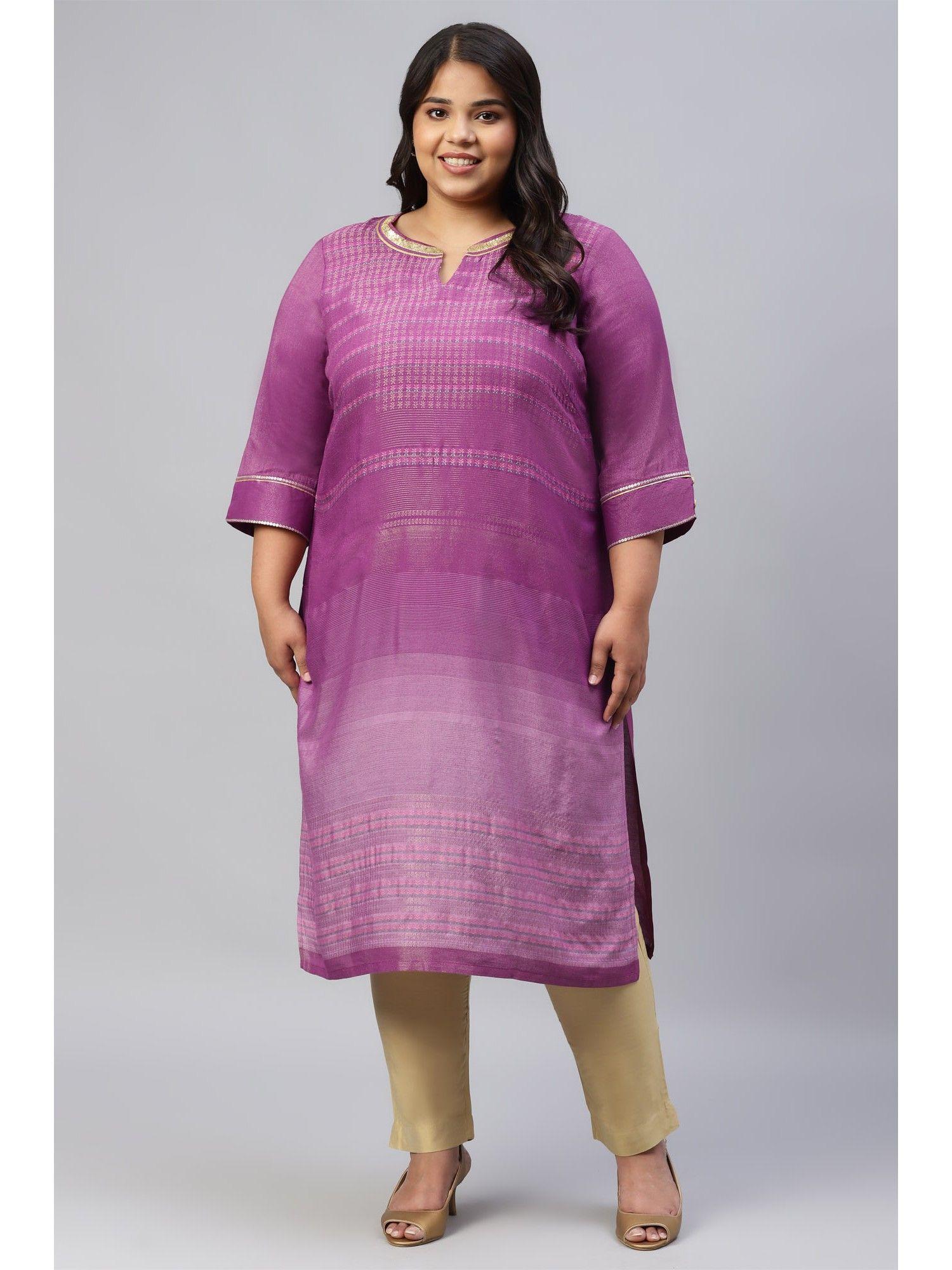 purple floral printed sequined ethnic plus size kurta