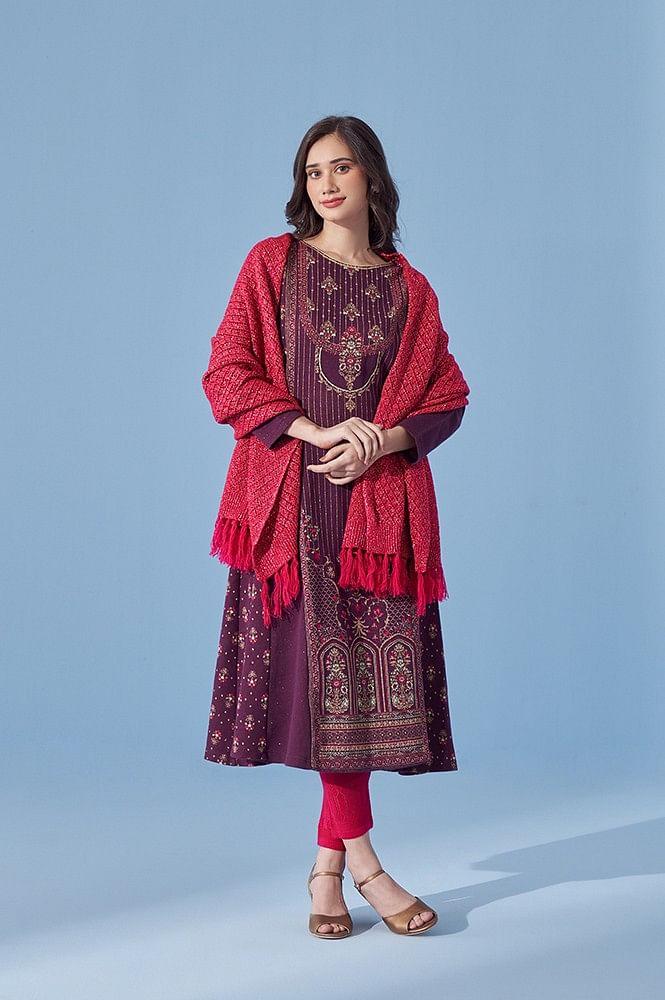 purple floral printed winter kurta