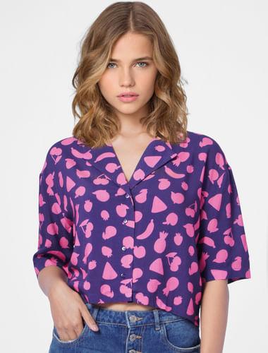 purple floral resort collar shirt