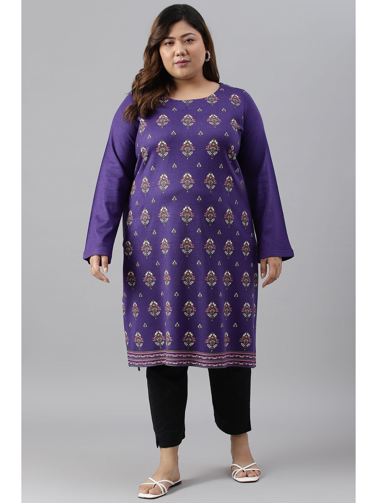 purple floral winter kurta