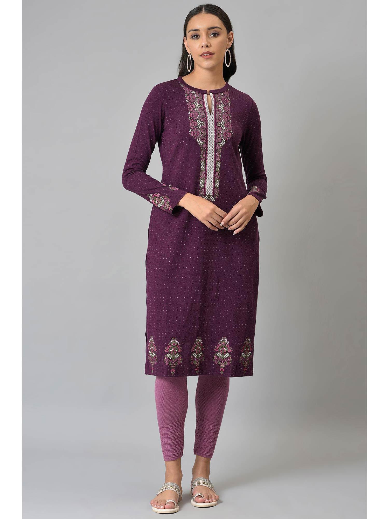 purple floral winter kurta