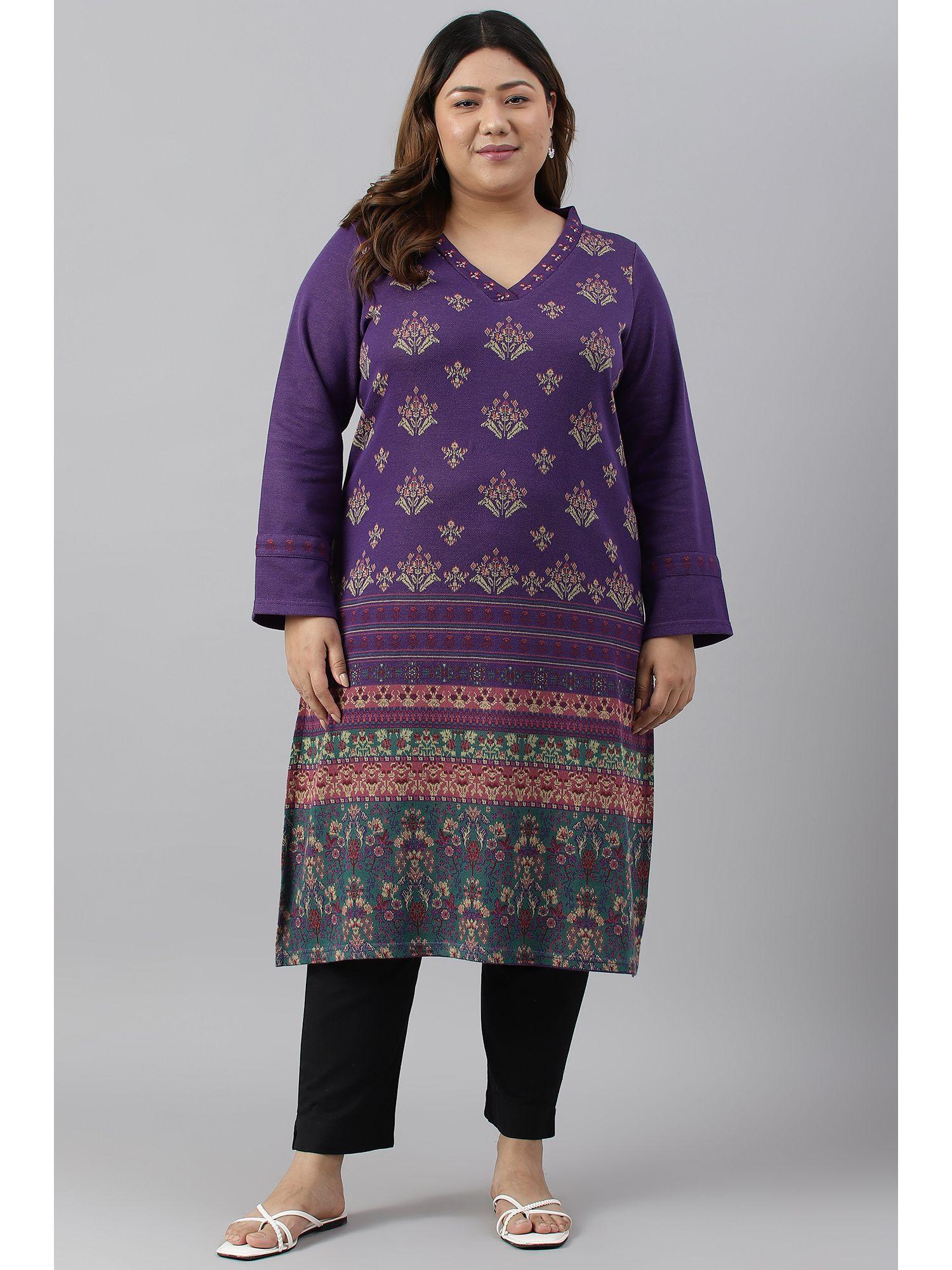 purple floral winter kurta