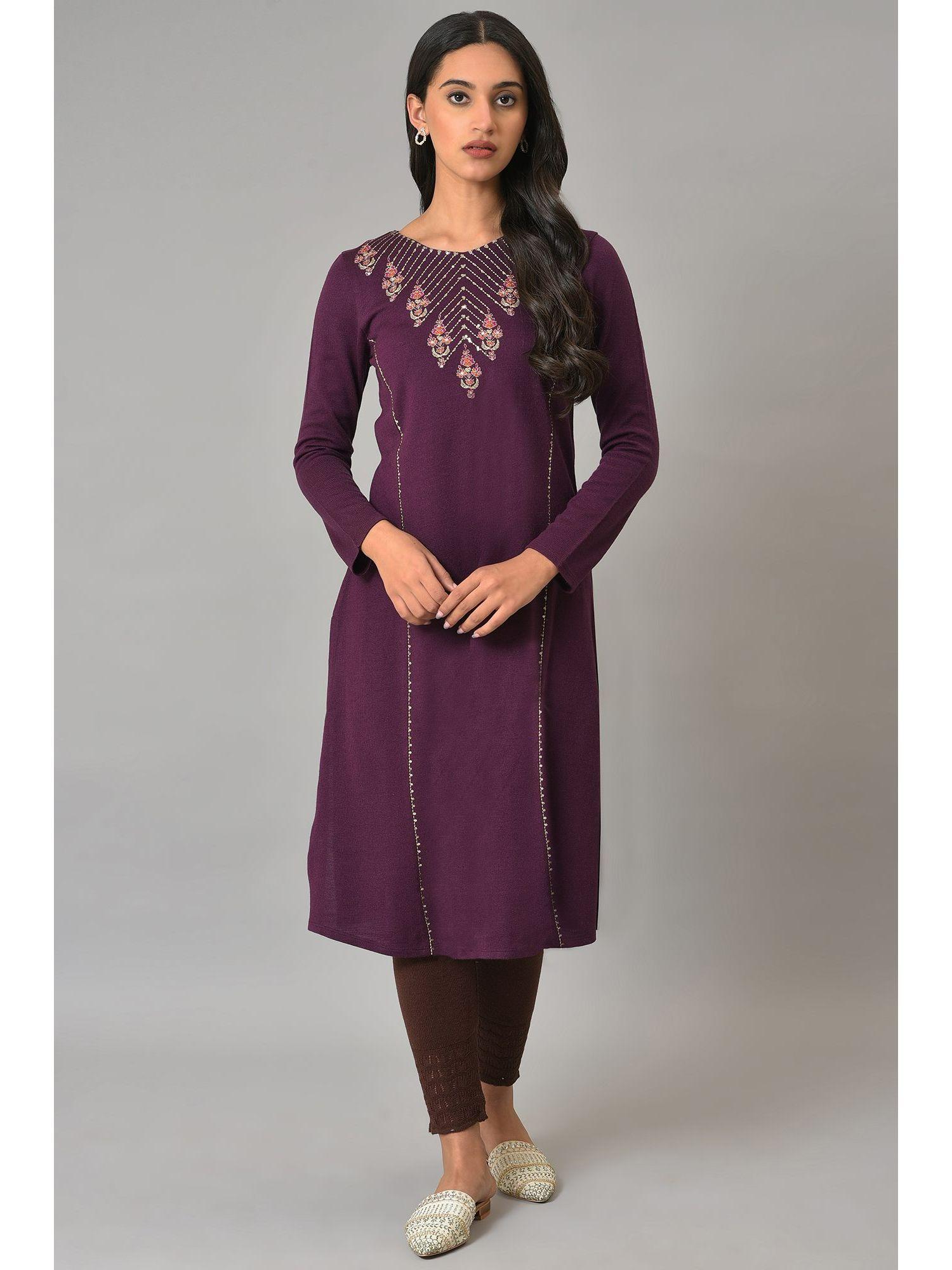 purple floral winter kurta