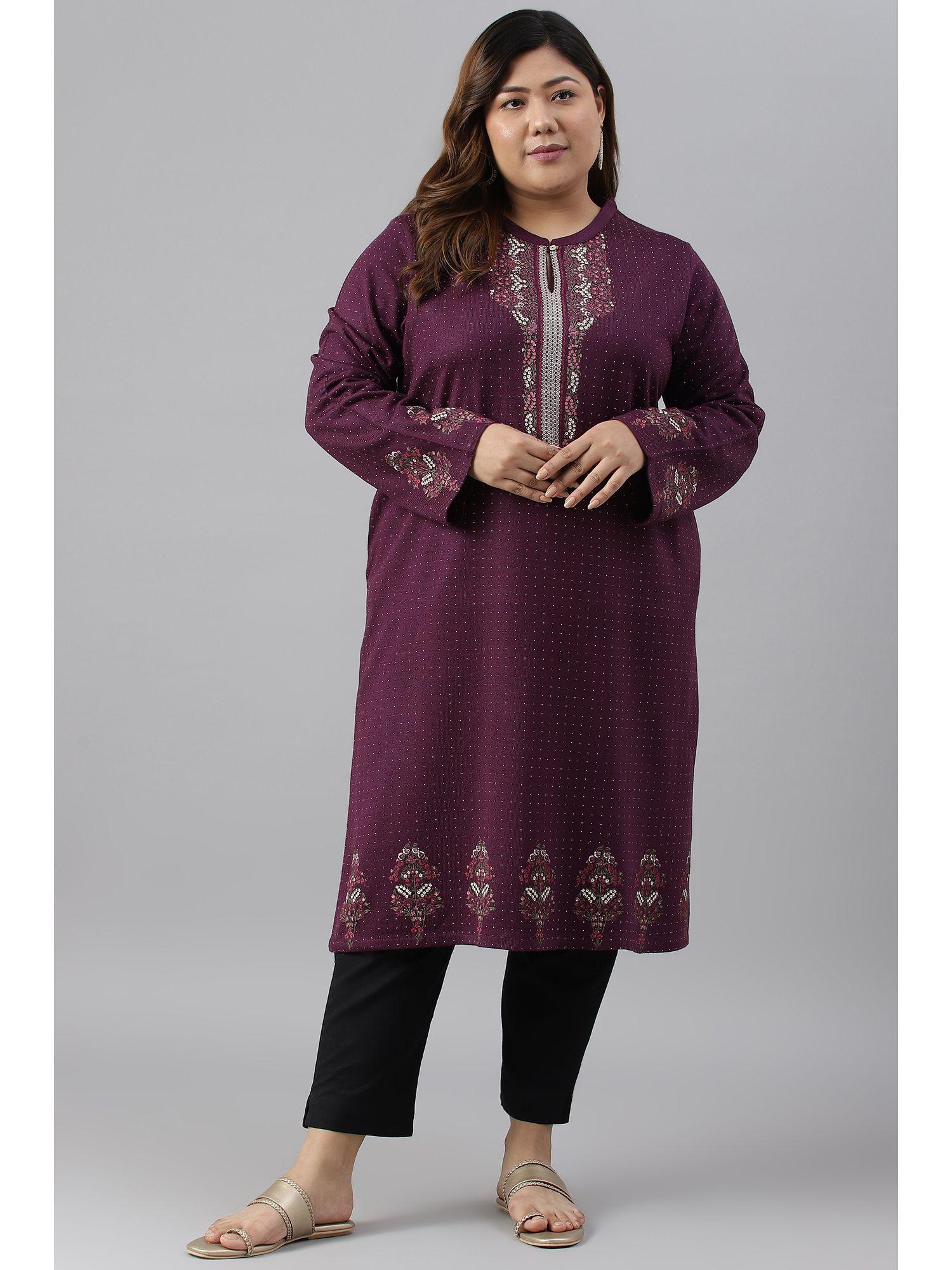 purple floral winter kurta