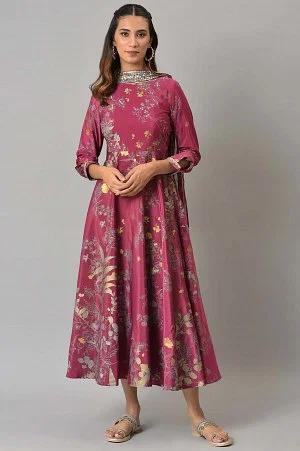 purple french crepe long dress with dupatta