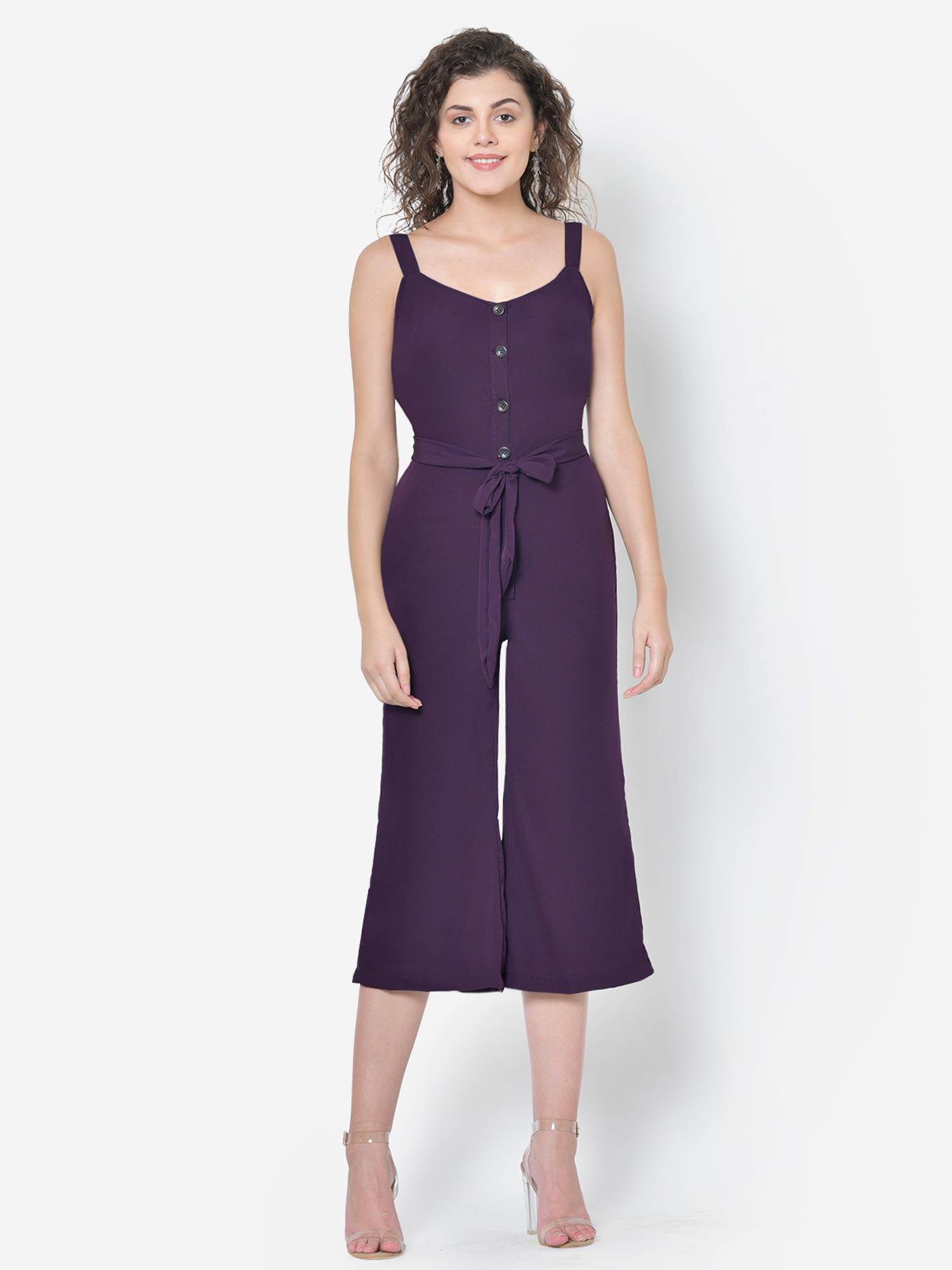 purple front buttoned jumpsuit