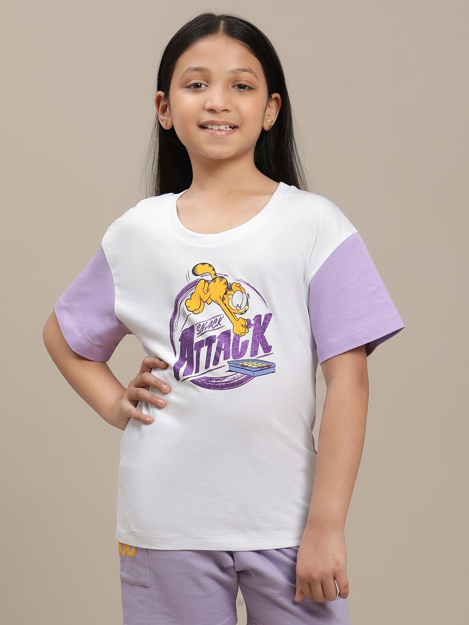 purple garfield graphic printed relaxed fit t-shirt