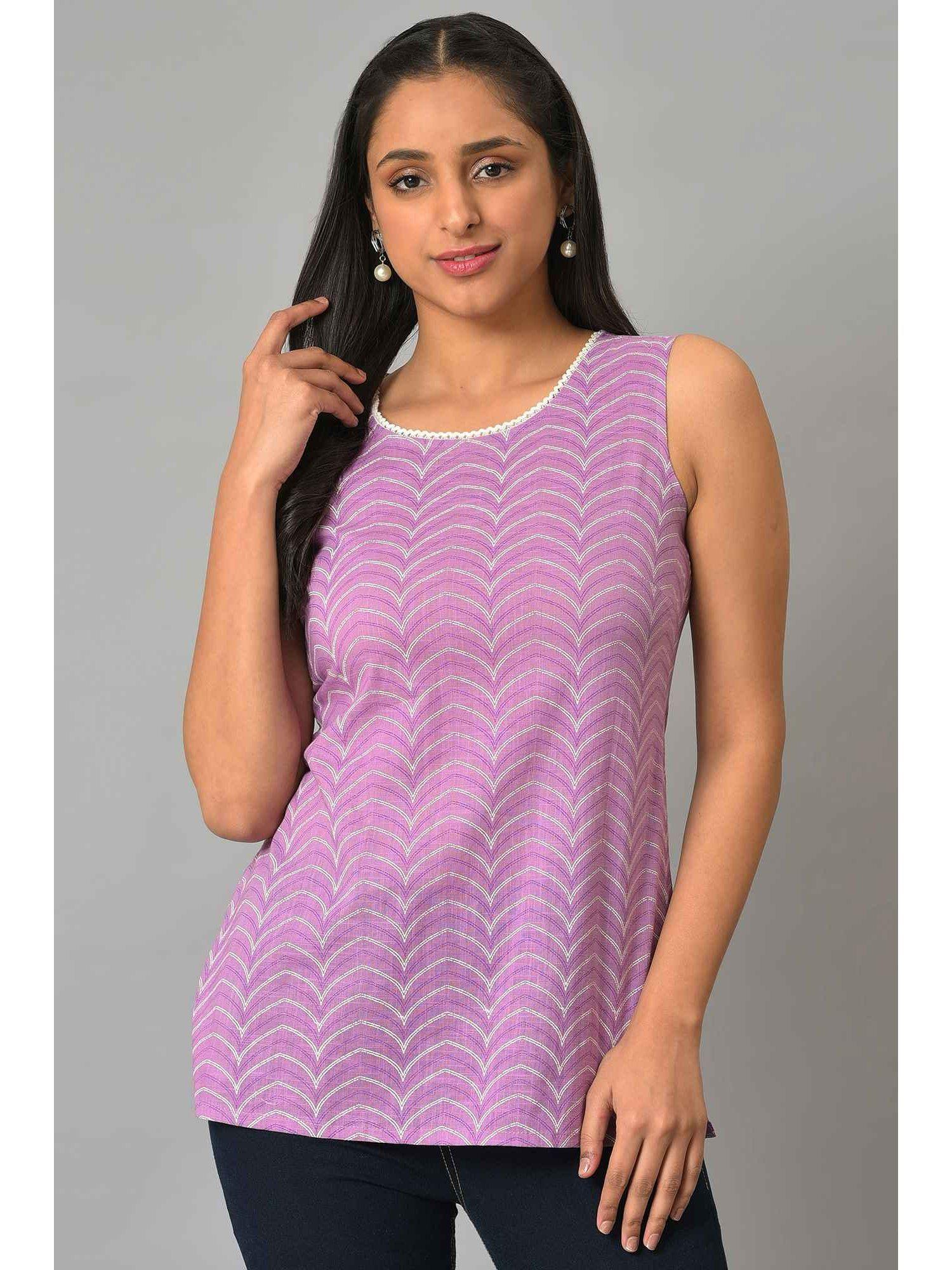 purple geometric printed sleeveless kurti