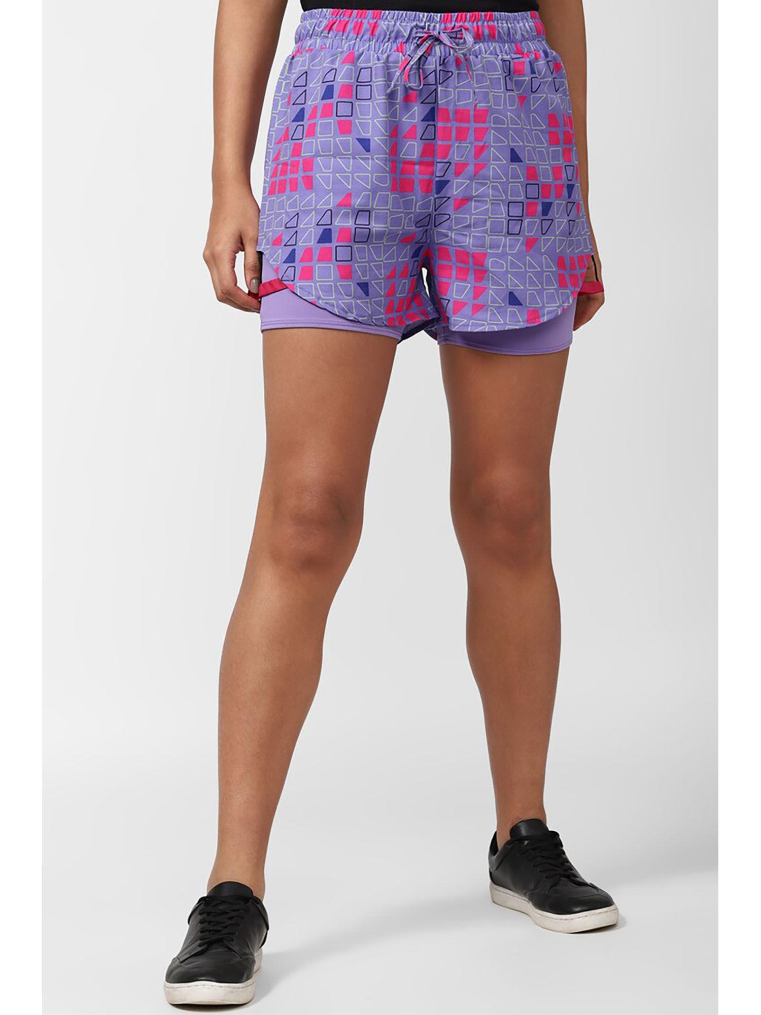 purple geometric woven shorts