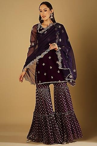 purple georgette brocade sharara set for girls