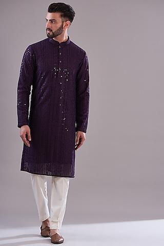 purple georgette chikankari kurta set