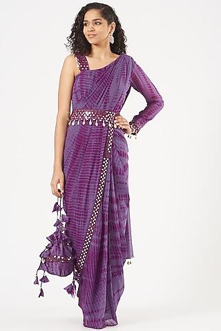 purple georgette draped saree set