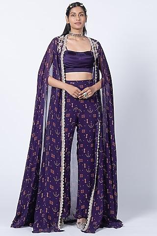 purple georgette embellished & butta printed cape set