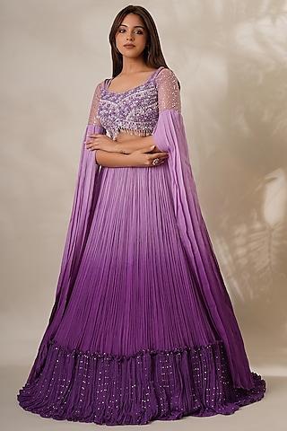 purple georgette embellished ombre lehenga set