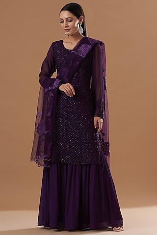 purple georgette gharara set