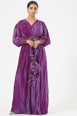 purple georgette gown with belt