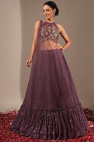 purple georgette lehenga set