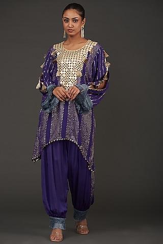 purple georgette mirror embroidered kurta set