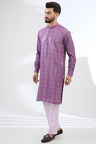 purple georgette printed & sequins embroidered kurta set