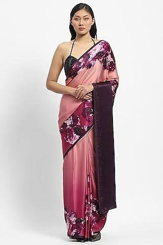 purple georgette satin embellished saree