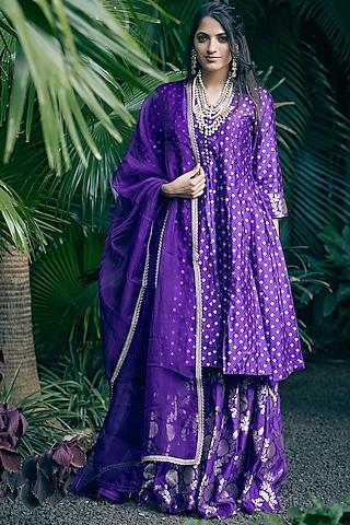 purple gharara set with diamond motif