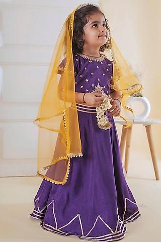 purple gota embroidered lehenga set for girls
