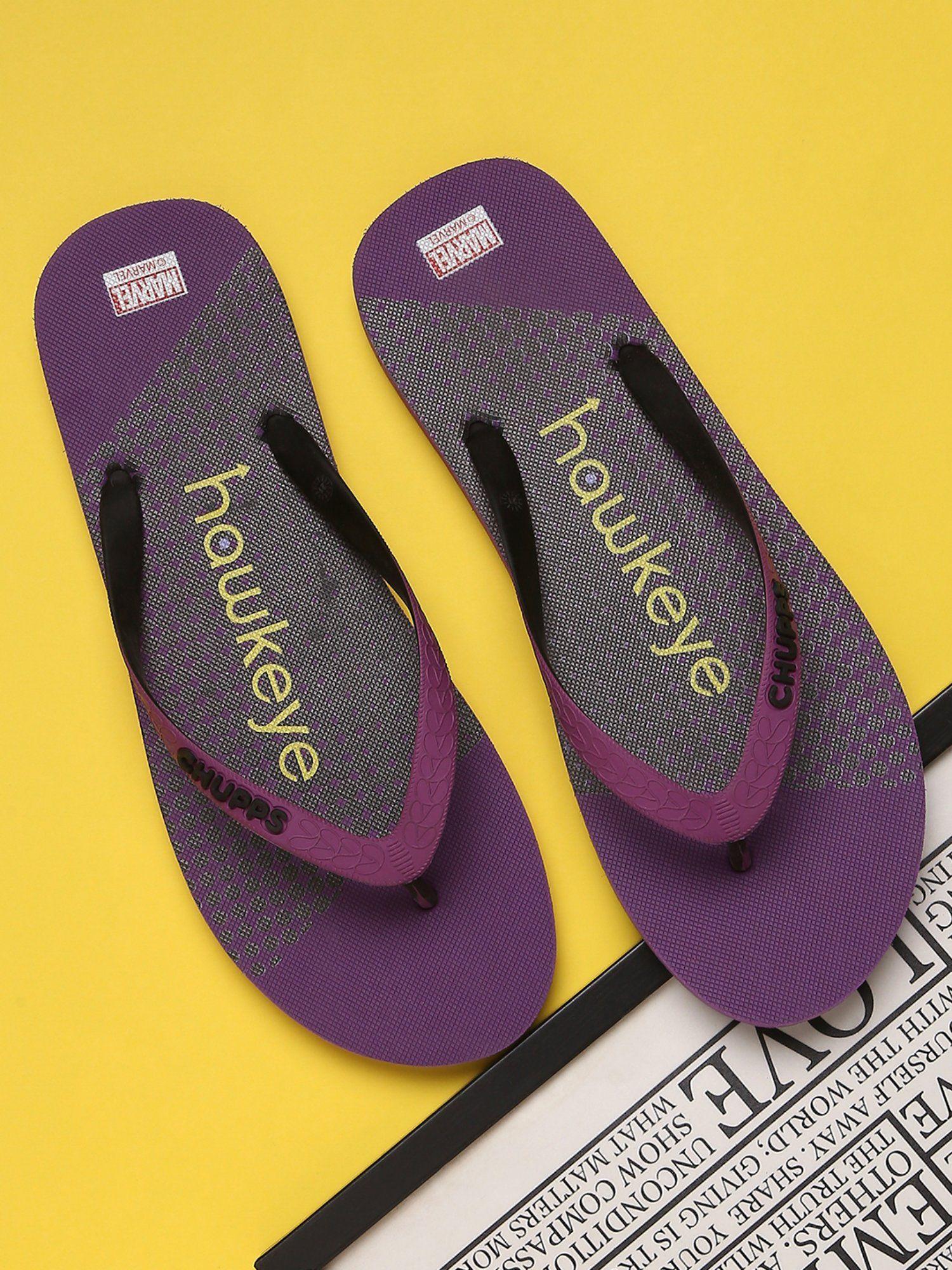 purple graphic marvel hawkeye rubber flipflops