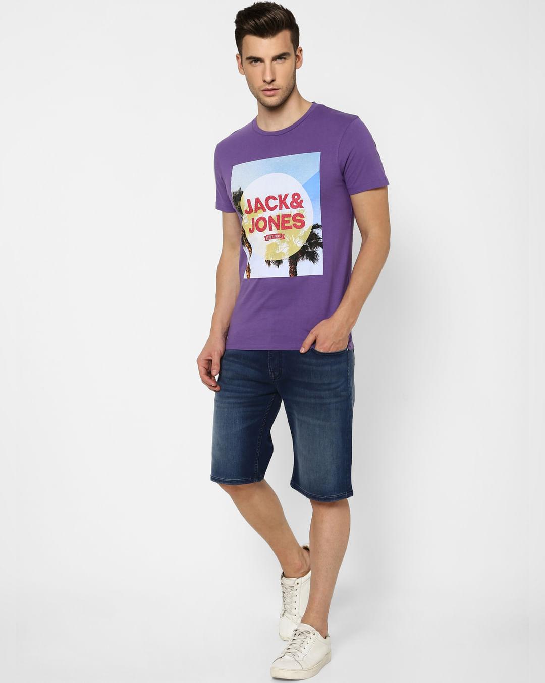 purple graphic print crew neck t-shirt