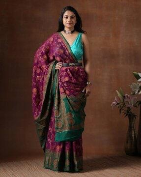 purple-green pure chiffon kadwa banarasi handloom saree saree