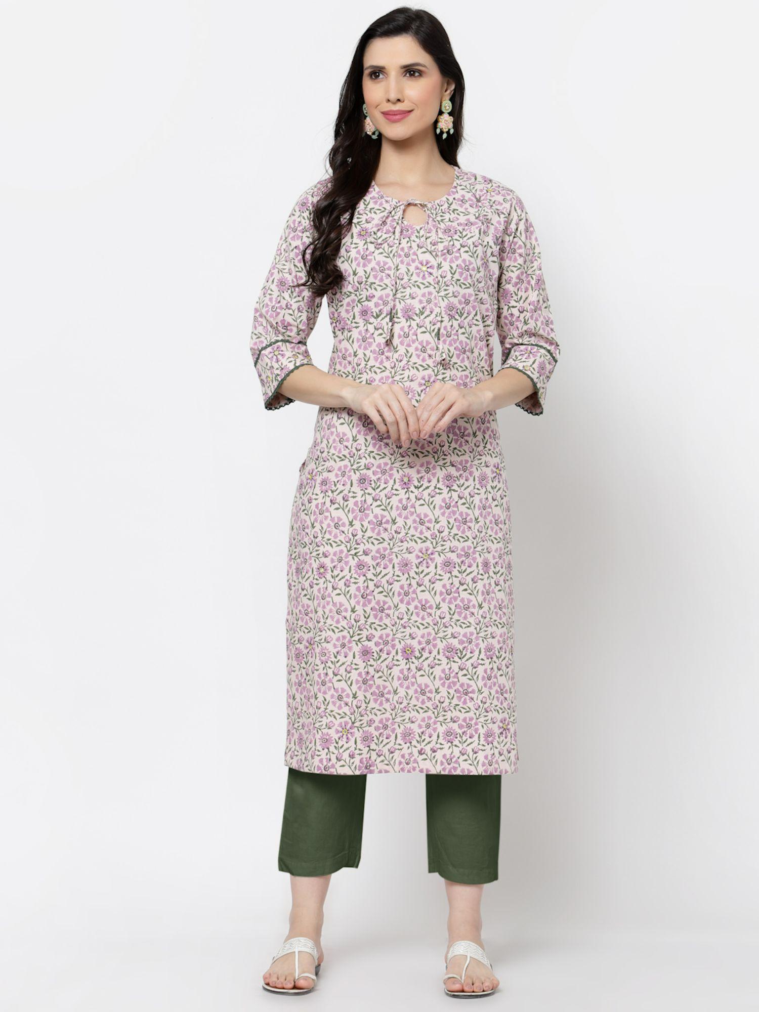 purple hand block printed cotton kurta