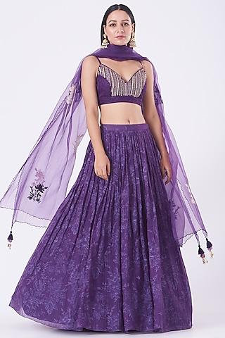 purple hand block printed lehenga set