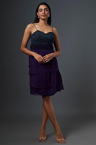 purple hand embroidered dress