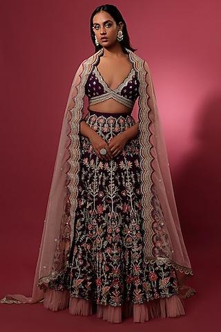 purple hand embroidered lehenga set